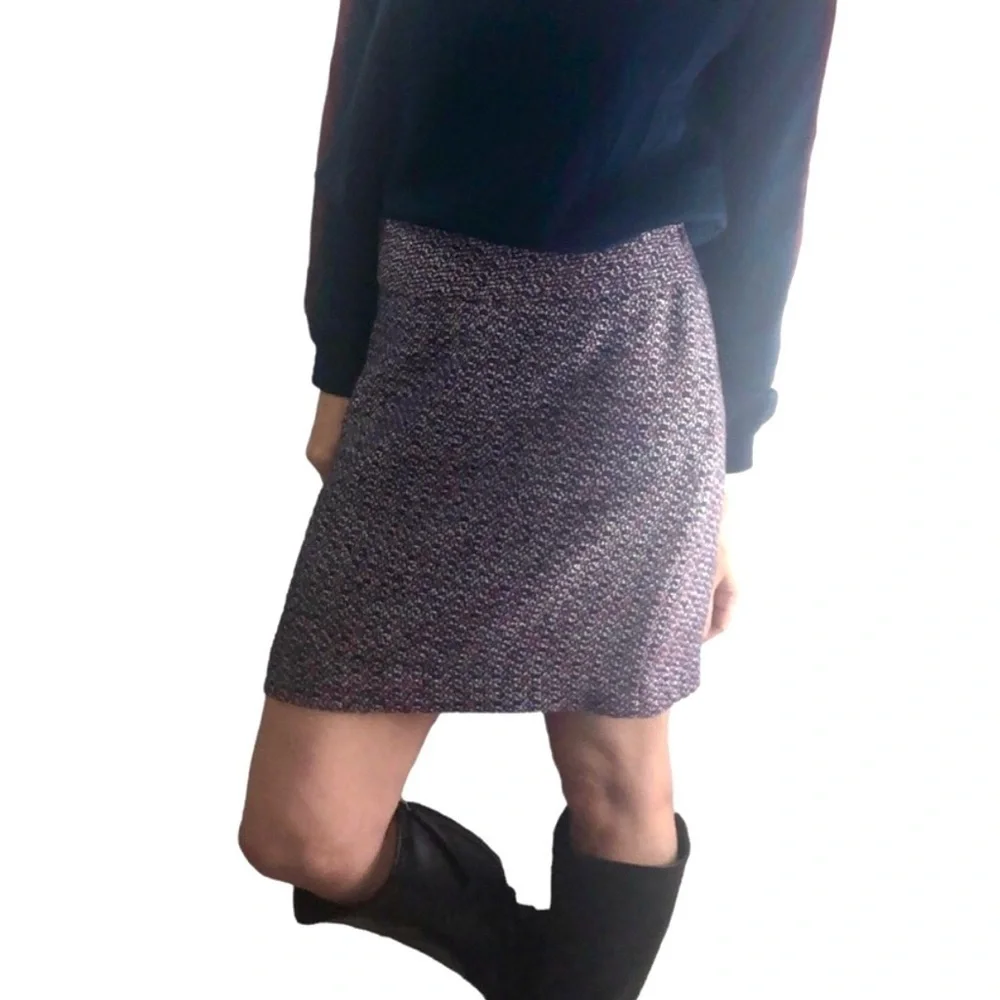 Loft Boucle Tweed Skirt Sz 2 Twee Preppy Academia Blue Pink Career A Line Mini